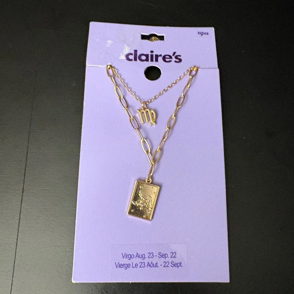 NWT Claires Gold Virgo‎ Zodiac Layered Set of 2 Necklaces Aug Sept Gift